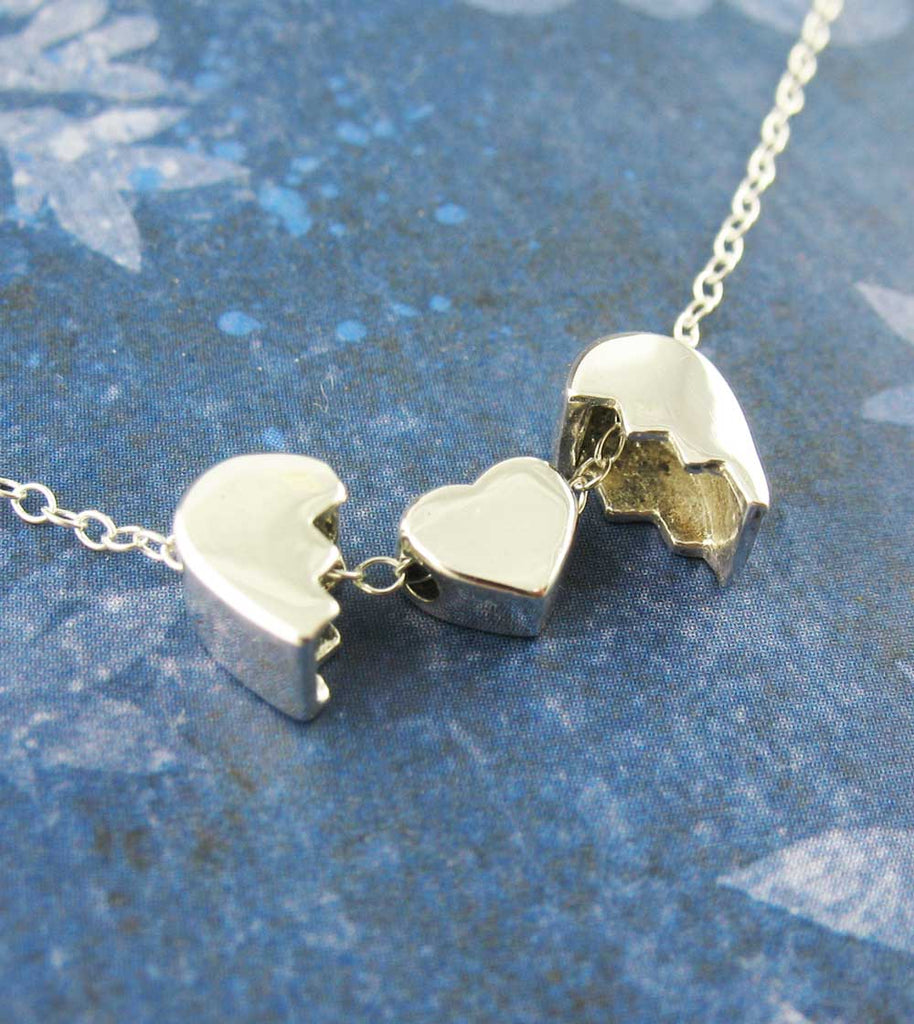 Tiny Heal a Broken Heart Pendant Necklace with Hidden Heart Boyfriend Husband Divorce Heartbreak Jewelry Breakup Gift Sterling Silver oblique view