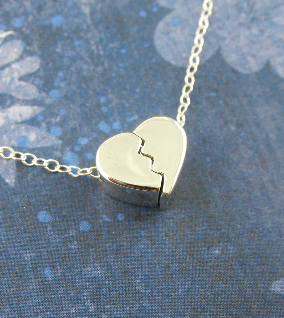 Tiny Heal a Broken Heart Pendant Necklace with Hidden Heart Boyfriend Husband Divorce Heartbreak Jewelry Breakup Gift Sterling Silver oblique view closed