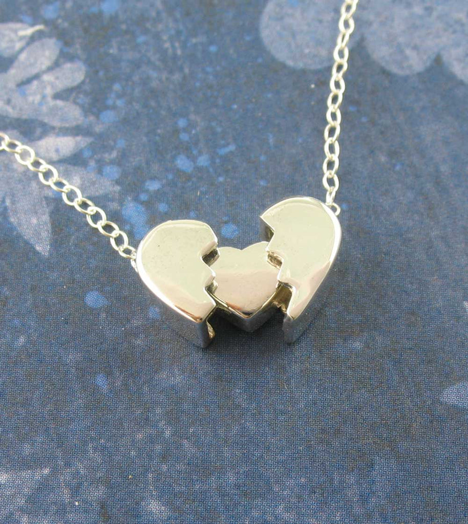 Tiny Heal a Broken Heart Pendant Necklace with Hidden Heart Boyfriend Husband Divorce Heartbreak Jewelry Breakup Gift Sterling Silver halfway open