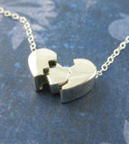 Tiny Heal a Broken Heart Pendant Necklace with Hidden Heart Boyfriend Husband Divorce Heartbreak Jewelry Breakup Gift Sterling Silver halfway open oblique view