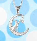 Cat Reaching for a Star on a Crescent Moon Pendant