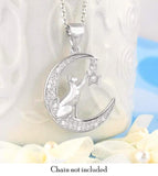 Cat Reaching for a Star on a Crescent Moon Necklace - woot & hammy