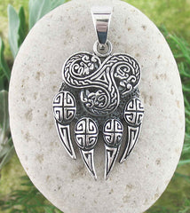 Ornate Celtic Knot Wolf Paw Pendant With Triskele, Oxidized