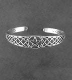 Pentacle Pentagram Open Bangle Cuff Bracelet with Celtic Knots