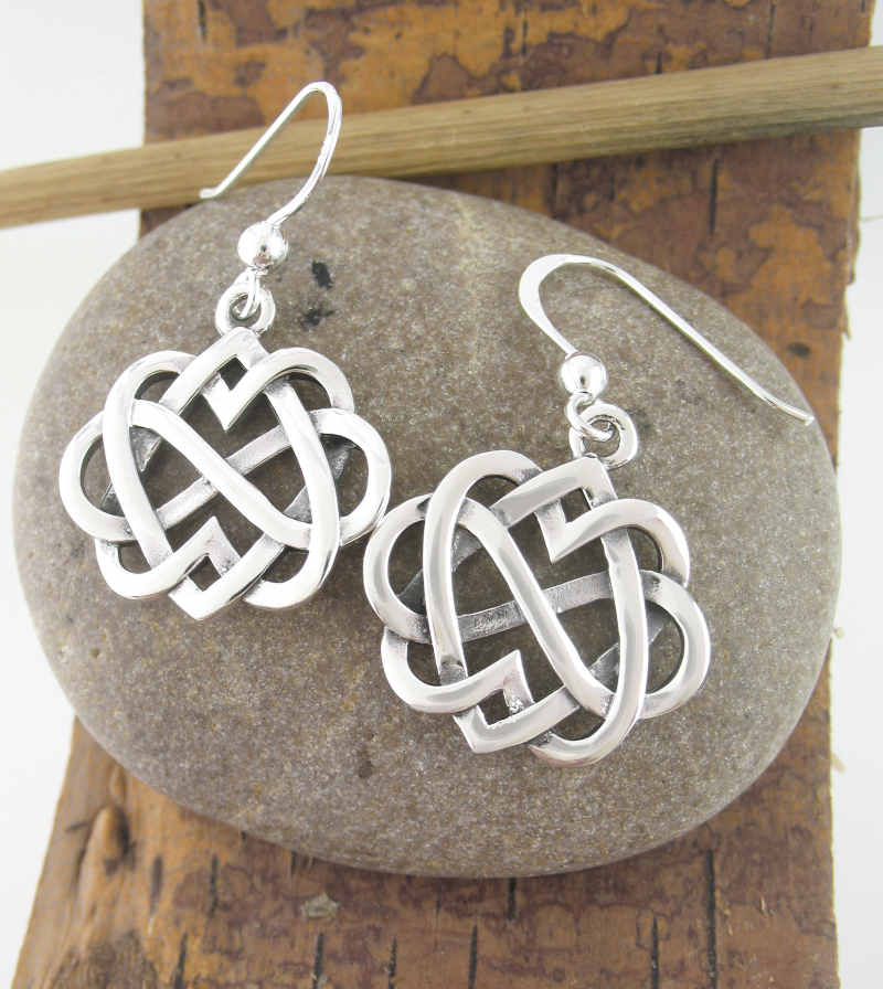 Celtic Double Heart Infinity Drop Dangle Hook Earrings