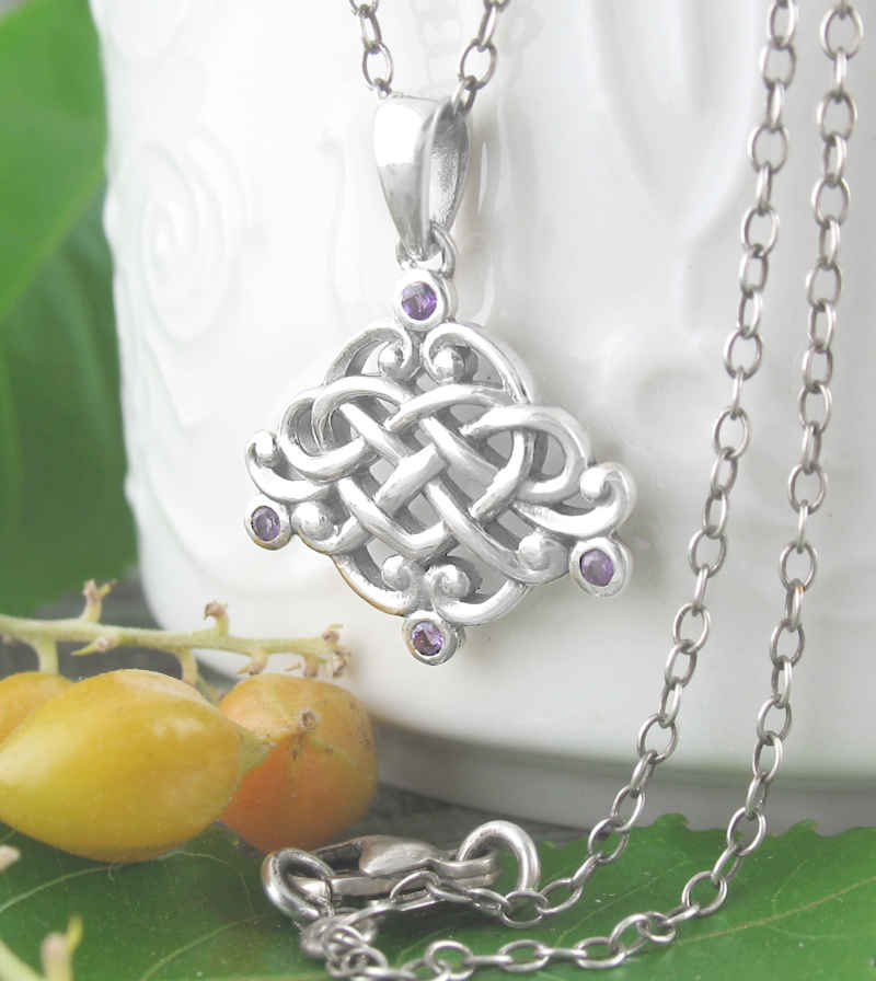 Ornate Celtic Heart With Amethyst Accents Pendant | Woot & Hammy