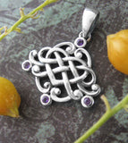 Ornate Celtic Heart Pendant With Amethyst Crystals