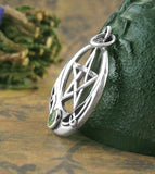 Pentagram and Crescent With Green Glass Pendant | Woot & Hammy