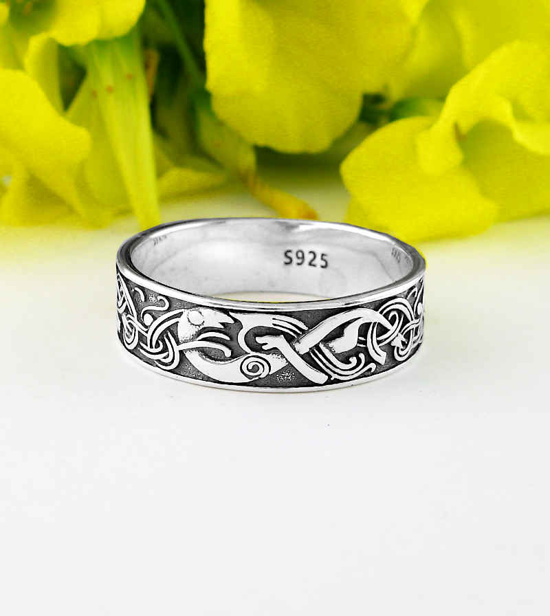 Celtic Knot Snakes Band Ring, Oxidized 