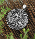 Celtic Tree of Life With Wolves Oxidized Medallion Pendant