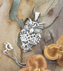 Owl With Triquetra and Celtic Knots Pendant | woot & hammy