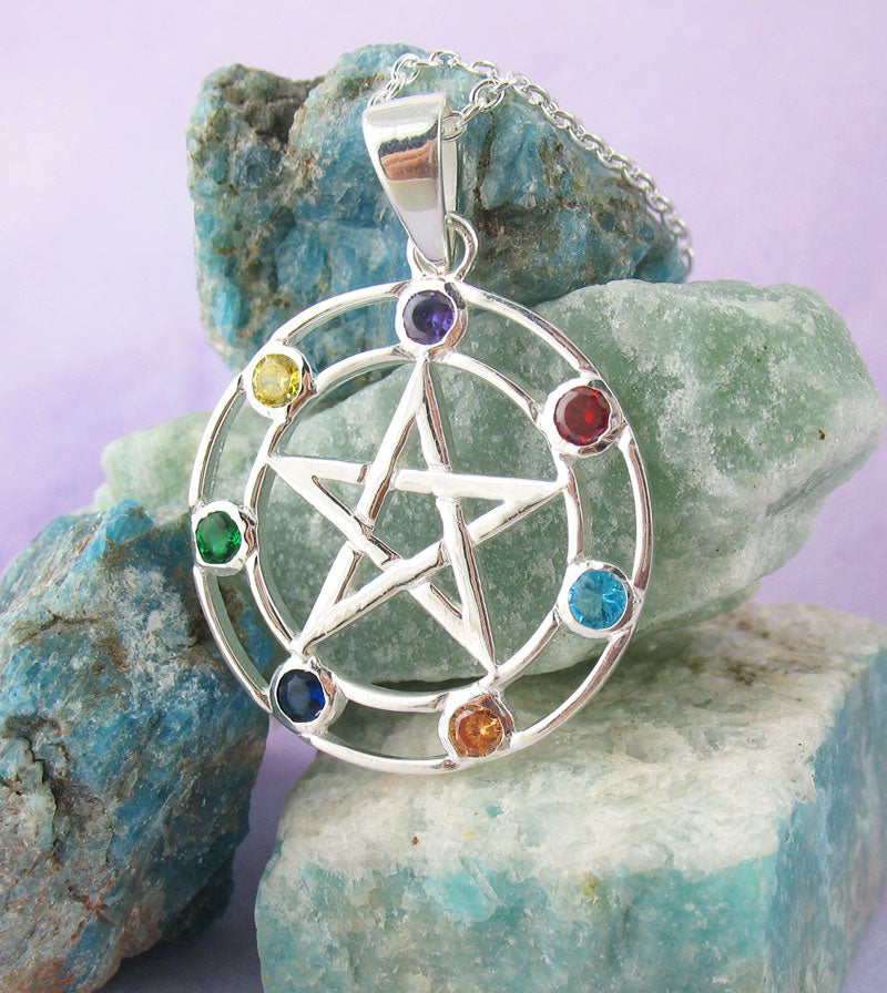 Thai Gemstone and Sterling Silver 7 Chakra Necklace - Seven Chakra