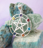 7 Chakra Pentacle Pendant Necklace Crystals Sterling Silver