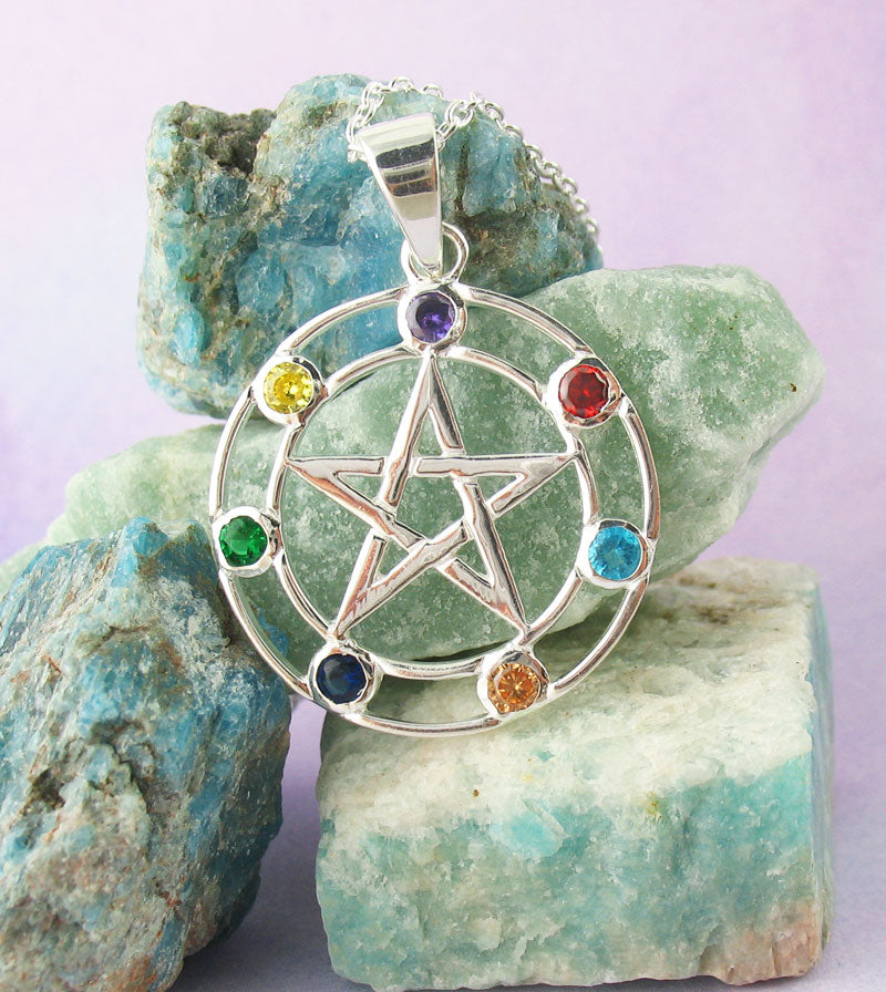 7 Chakra Crystals Pentacle Pendant