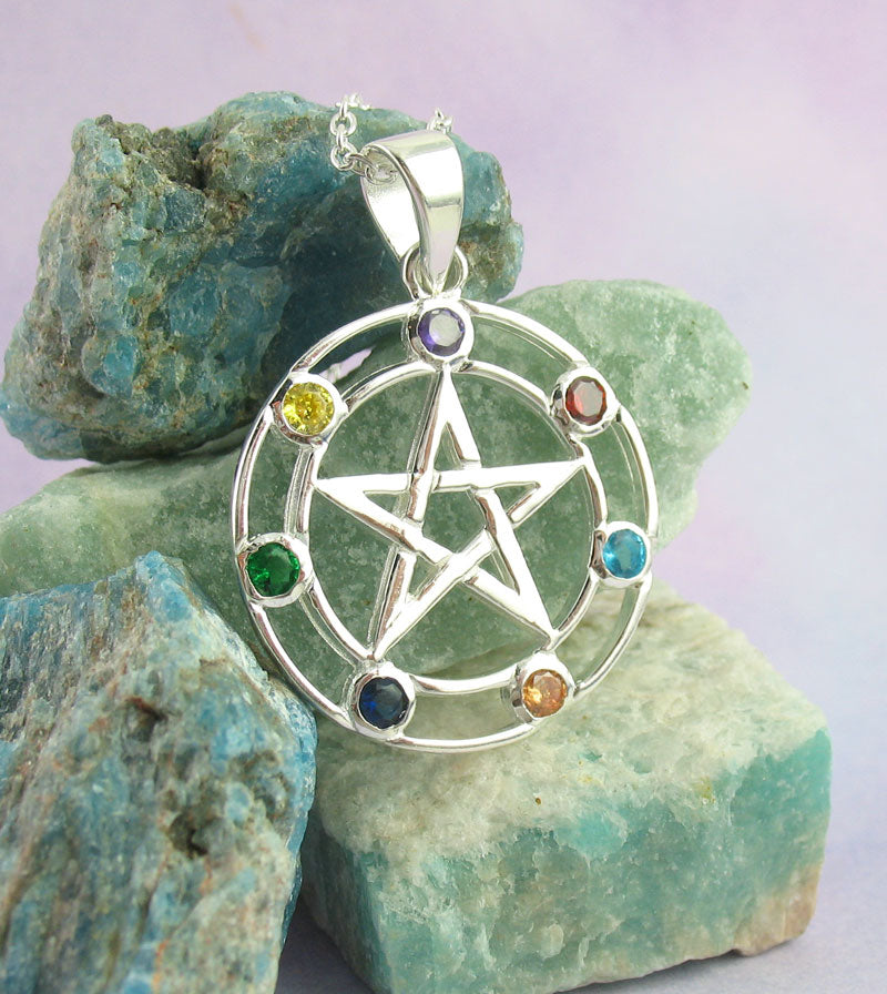 7 Chakra Crystals Pentacle Pendant