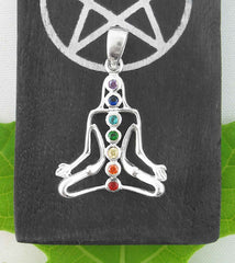 Lotus Pose Yoga Chakra Crystals Pendant Sterling Silver Necklace