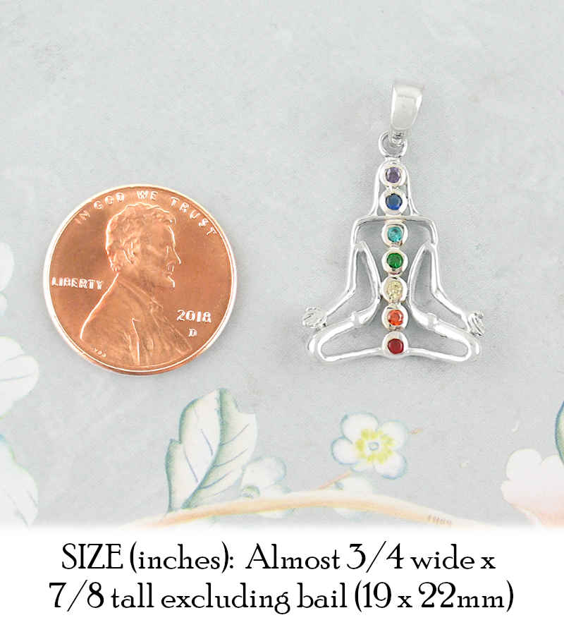 Meditating Figure With Chakras of Colored CZ Pendant | woot & hammy