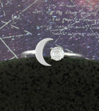 'Floating' Crescent Moon Ring With CZ Star