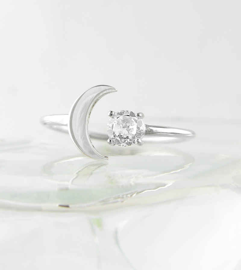 'Floating' Crescent Moon With CZ Star Ring | Woot & Hammy