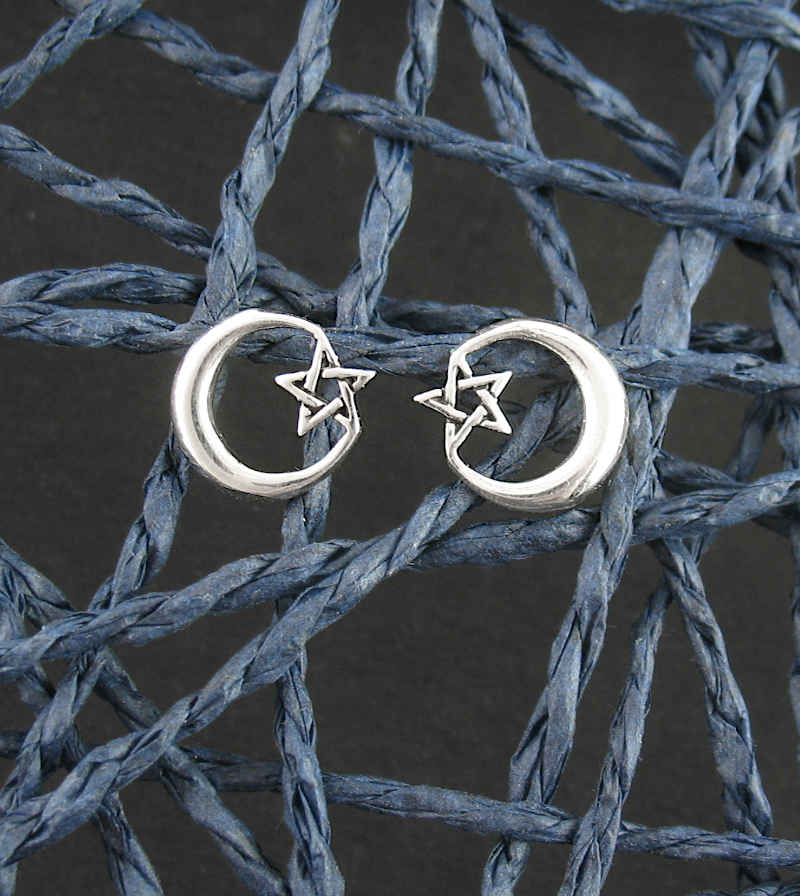 Crescent Moon And Pentagram Post Earrings | woot & hammy