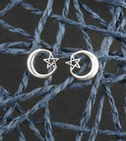 Crescent Moon With Pentagram Post Earrings