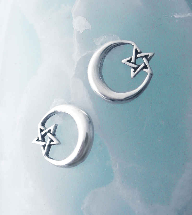 Crescent Moon And Pentagram Post Earrings | woot & hammy