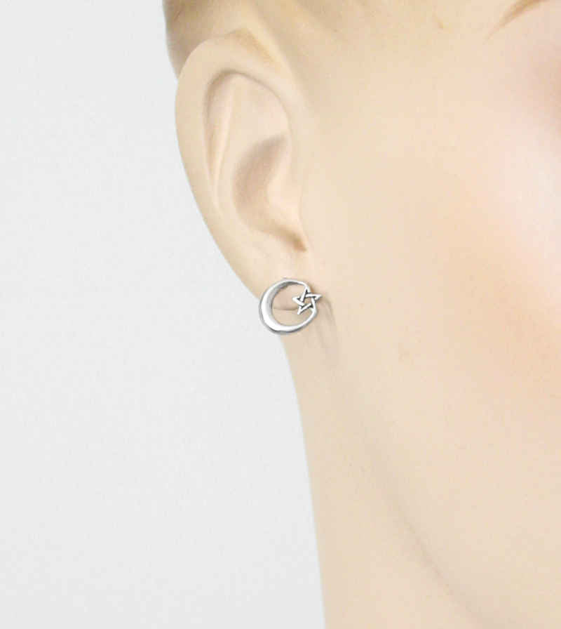 Crescent Moon And Pentagram Post Earrings | woot & hammy