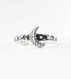 Crescent Moon With Stars Oxidized Toe or Midi Ring, Adjustable
