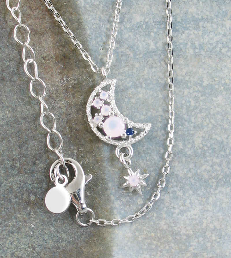 Crescent Moon And Dangling Star Necklace With CZ Diamonds | Woot & Hammy