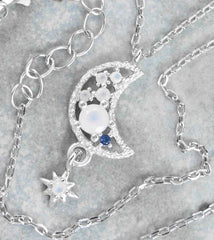 Crescent Moon And Dangling Star Necklace With CZ Diamonds | Woot & Hammy