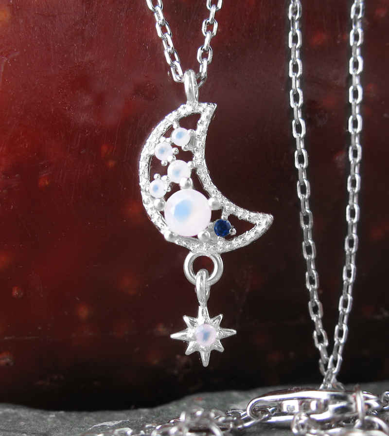 Crescent Moon And Dangling Star Necklace With CZ Diamonds | Woot & Hammy