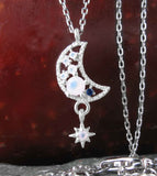 Crescent Moon And Dangling Star Necklace with Cubic Zirconia