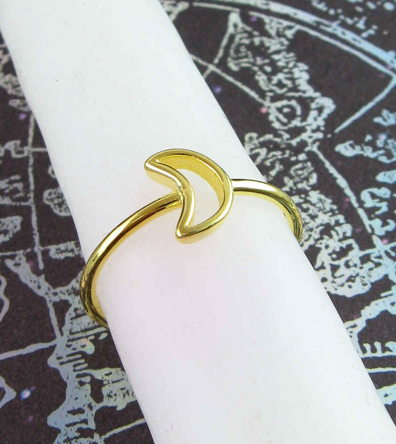 Crescent Moon Outline Yellow Gold Plated Ring | Woot & Hammy