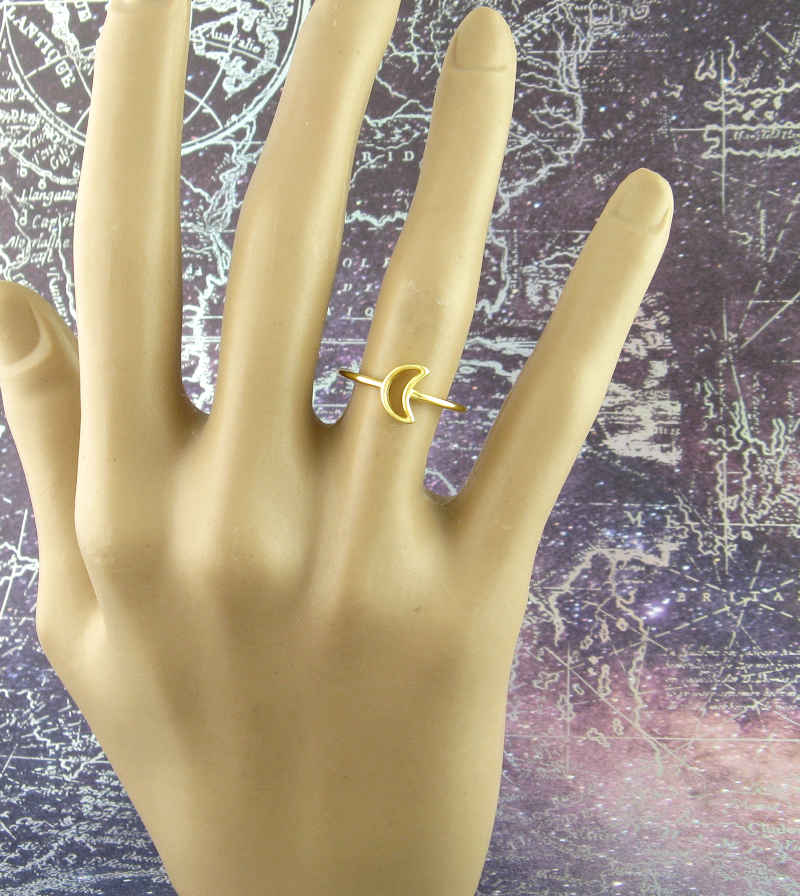 Crescent Moon Outline Yellow Gold Plated Ring | Woot & Hammy