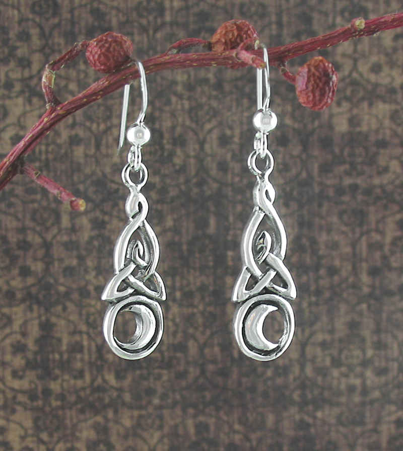 Celtic Triquetra Knot With Crescent Moon Drop Earrings | woot & hammy