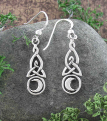 Celtic Triquetra Knot With Crescent Moon Drop Earrings | woot & hammy