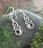 Celtic Triquetra Knot With Crescent Moon Drop Earrings