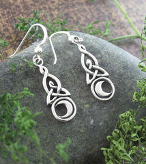 Celtic Triquetra Knot With Crescent Moon Drop Earrings | woot & hammy