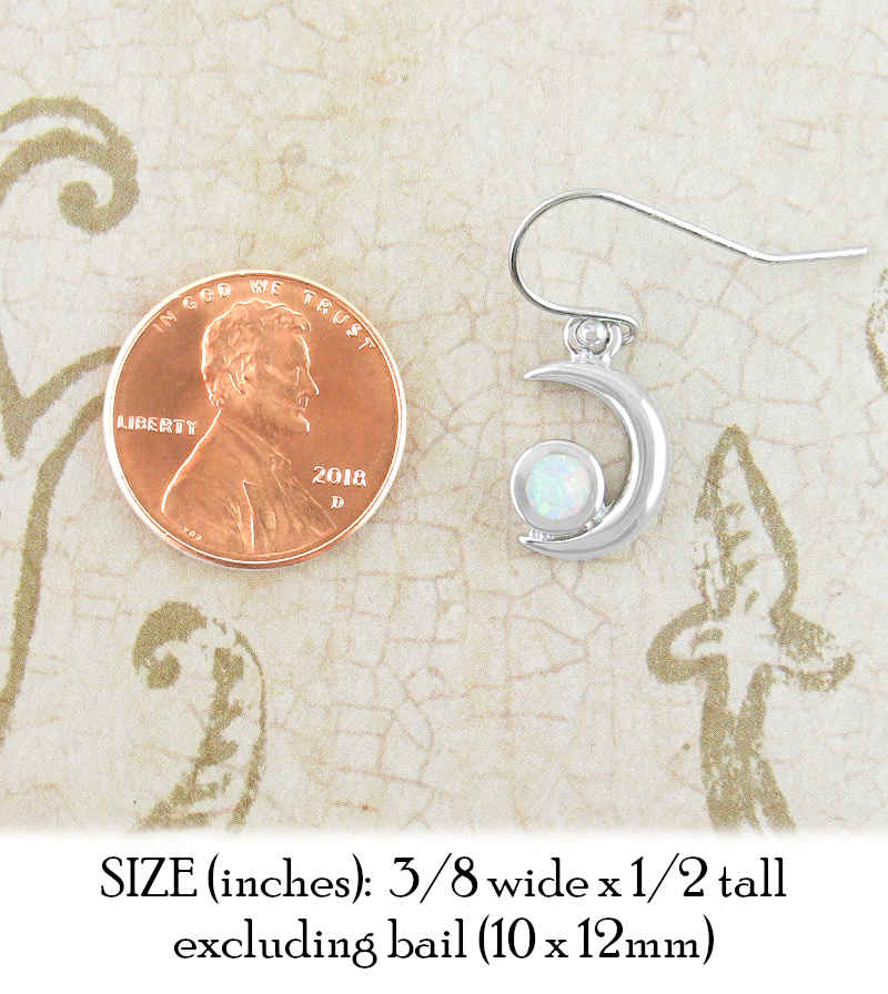 Crescent Moon With Lab Opal Cabochon Hook Earrings | Woot & Hammy