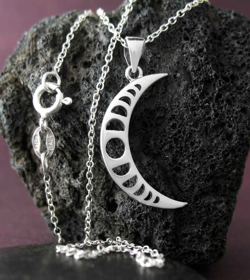 Crescent Moon With Cut-Out Moon Phases Pendant | Woot & Hammy