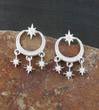 Dazzling Crescent Moon & Hanging Stars Stud Earrings with Crystals
