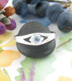 Evil Eye Toe Midi Ring with Aquamarine Crystal Glass, Adjustable
