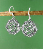 Oak Leaf Pentacle Pentagram Drop Earrings Nature Woodland Sterling Silver