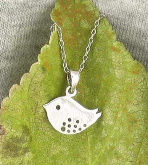 Cute Spotted Bird Silhouette Charm Pendant Sterling Silver