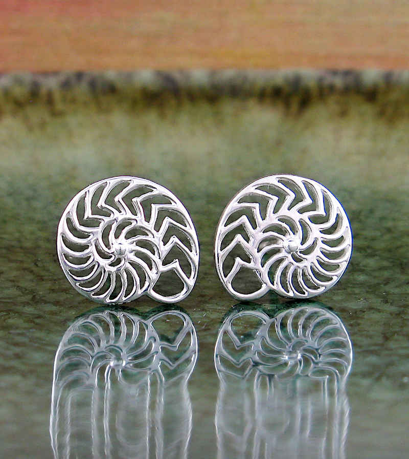Lacy Cut-Out Nautilus Shell Post Earrings | Woot & Hammy