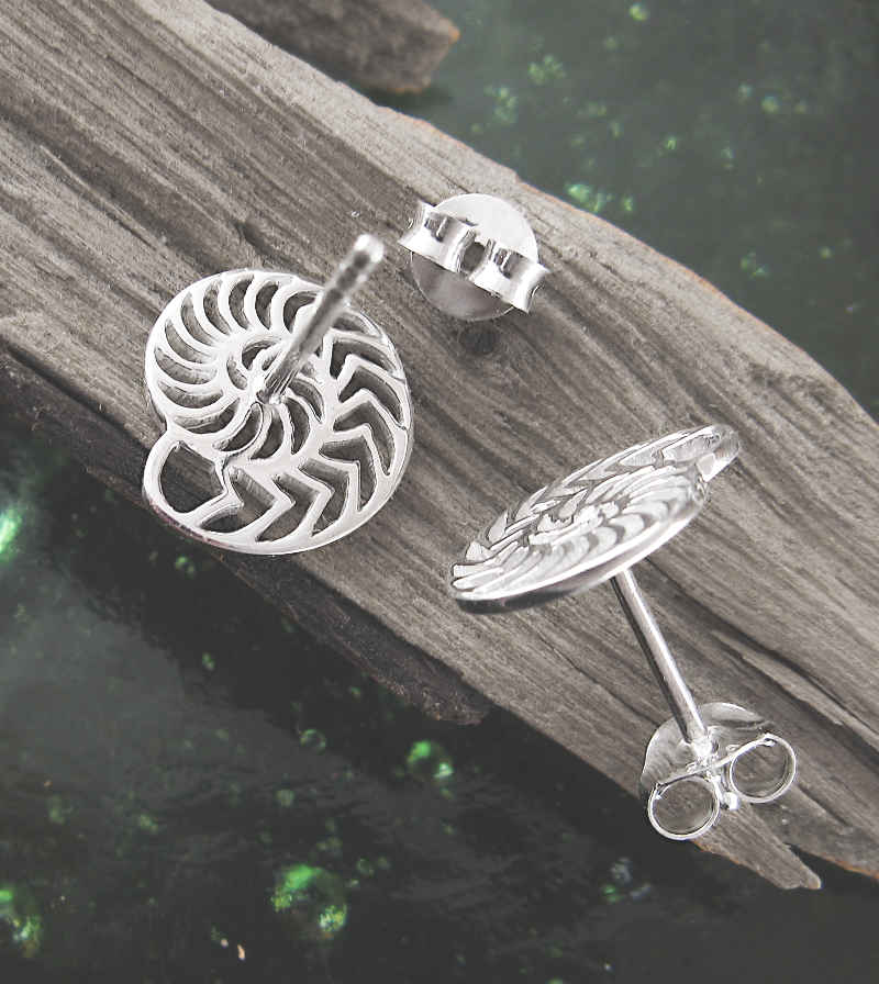 Lacy Cut-Out Nautilus Shell Post Earrings | Woot & Hammy