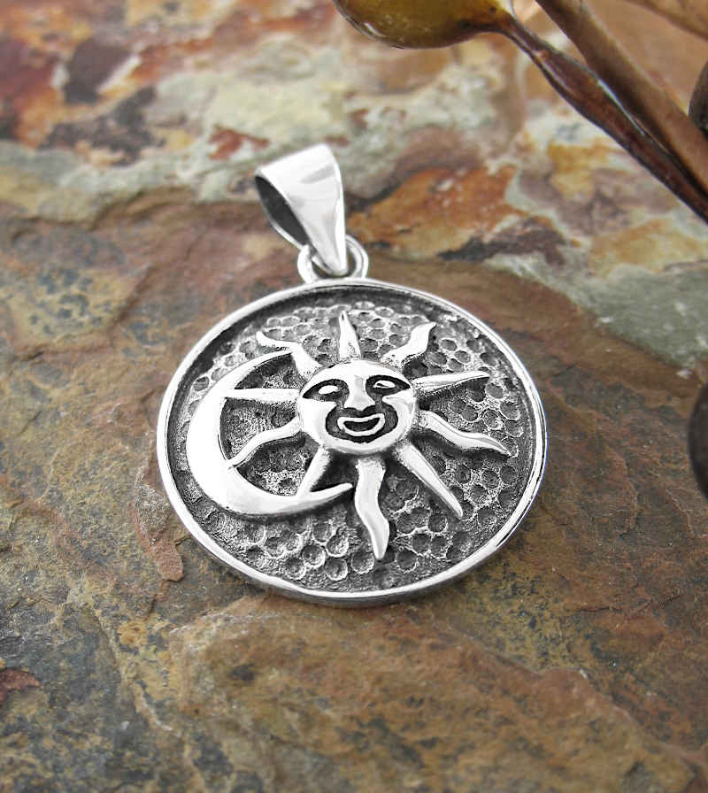 Traditional Sun and Crescent Moon Domed Pendant | Woot & Hammy