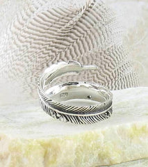 Antiqued Feather Wrap Ring - Adjustable - woot & hammy