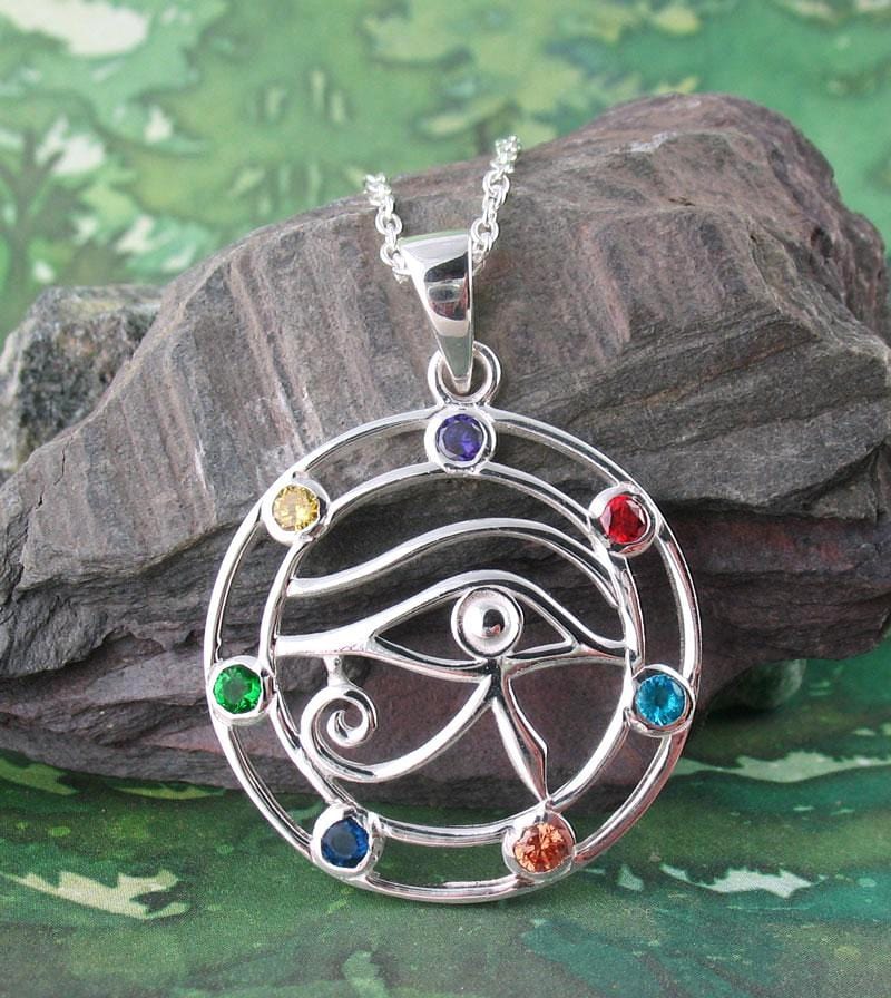 Eye of Horus Pendant w/ Chakra Crystals Sterling Silver – woot hammy