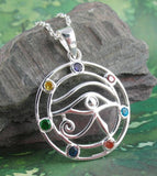 Eye of Horus Necklace with Chakra Crystals Sterling Silver CZ